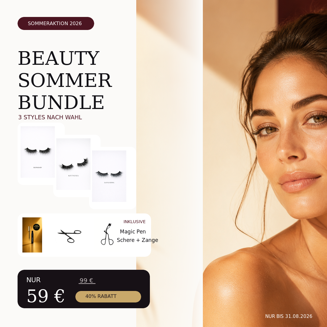 Beauty Sommer Bundle – drei Wimpern-Styles nach Wahl mit Magic Pen, Schere und Zange