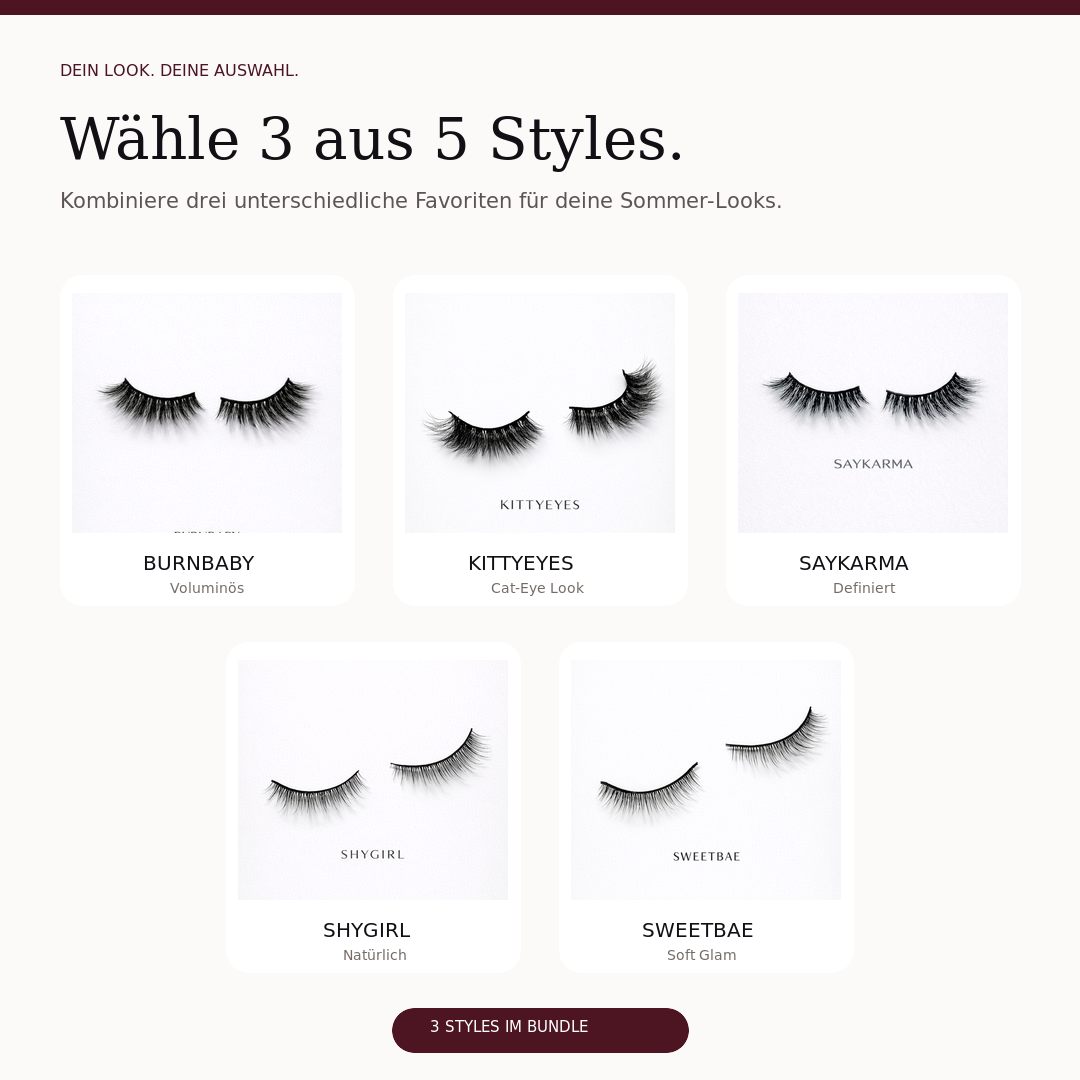 Fünf wählbare HIGH LASH Wimpern-Styles