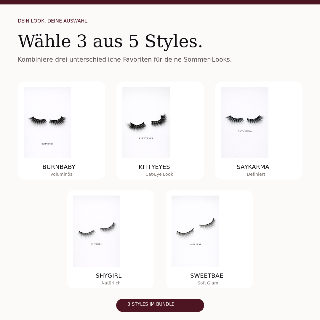 Fünf wählbare HIGH LASH Wimpern-Styles